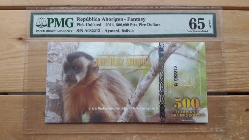 2014년 볼리비아 500000 Pira Pire Dollars PMG 65 미사용 기념지폐