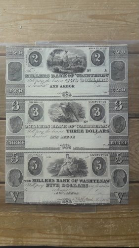 1830&#039;s ANN ARBOR MICHIGAN $2, $3,$5 SHEET  BANK WASHTENAW NOTES UNC 미사용 화폐