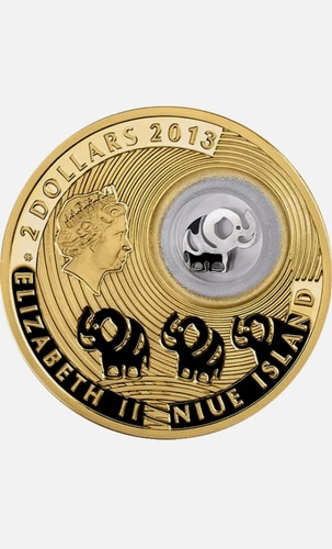 2013년 니우에 행운의 주화 3차 코끼리 금도금 한정판 은화