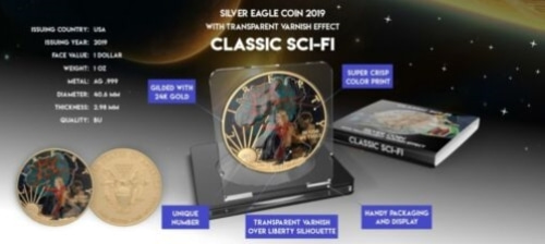 2019년 미국 이글 Classic Sci-Fi Wild Planet 1Oz 한정판 Varnish 색채 금도금 은화