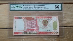 1993년 모잠비크 100000메티칼 PMG 66 미사용 화폐