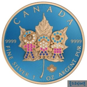 2019년 캐나다 메이플 Family Day 1oz 크리스탈 삽입 한정판 색채 금도금 은화