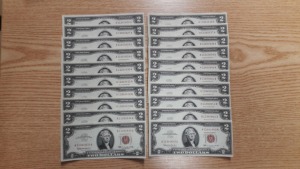 1963년 미국 행운의 2달러 토머스 재퍼슨   A 11860626 A ~ A 11860645 A 미사용 레드씰 20연번 화폐