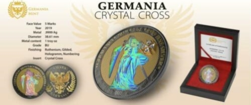 2019년 독일 게르마니아 CRYSTAL CROSS 1oz 금도금 루테늄 한정판 은화 / Mintage(발행량): 500장