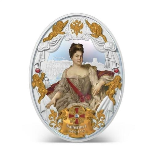 2014년 니우에 러시아 황제 캐서린 1세 2oz 부분 금도금 하이릴리프 색채 프루프 한정판 은화