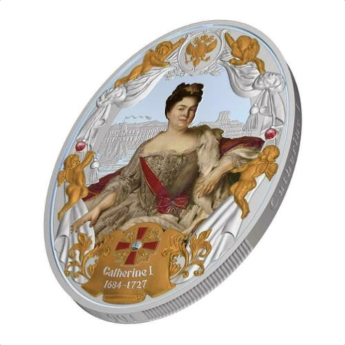 2014년 니우에 러시아 황제 캐서린 1세 2oz 부분 금도금 하이릴리프 색채 프루프 한정판 은화
